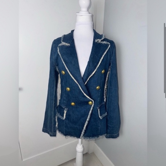 L’agence Kaydence Frayed Denim Blazer/Small - Picture 4 of 11